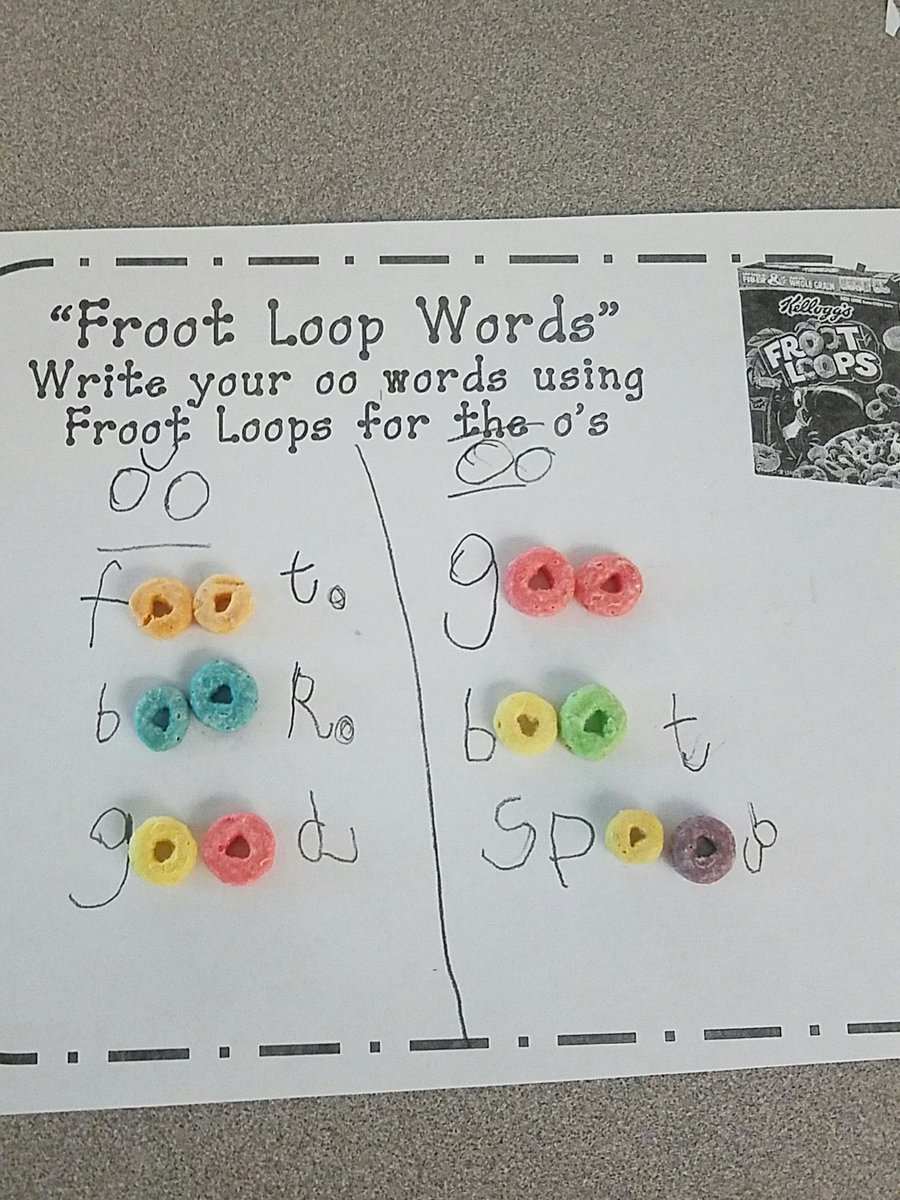 MrsFelkinsClass's tweet photo. "Froot Loop" words to practice "oo" words.  What's better than building words AND eating the manipulatives??? https://t.co/uiKimB1R9N