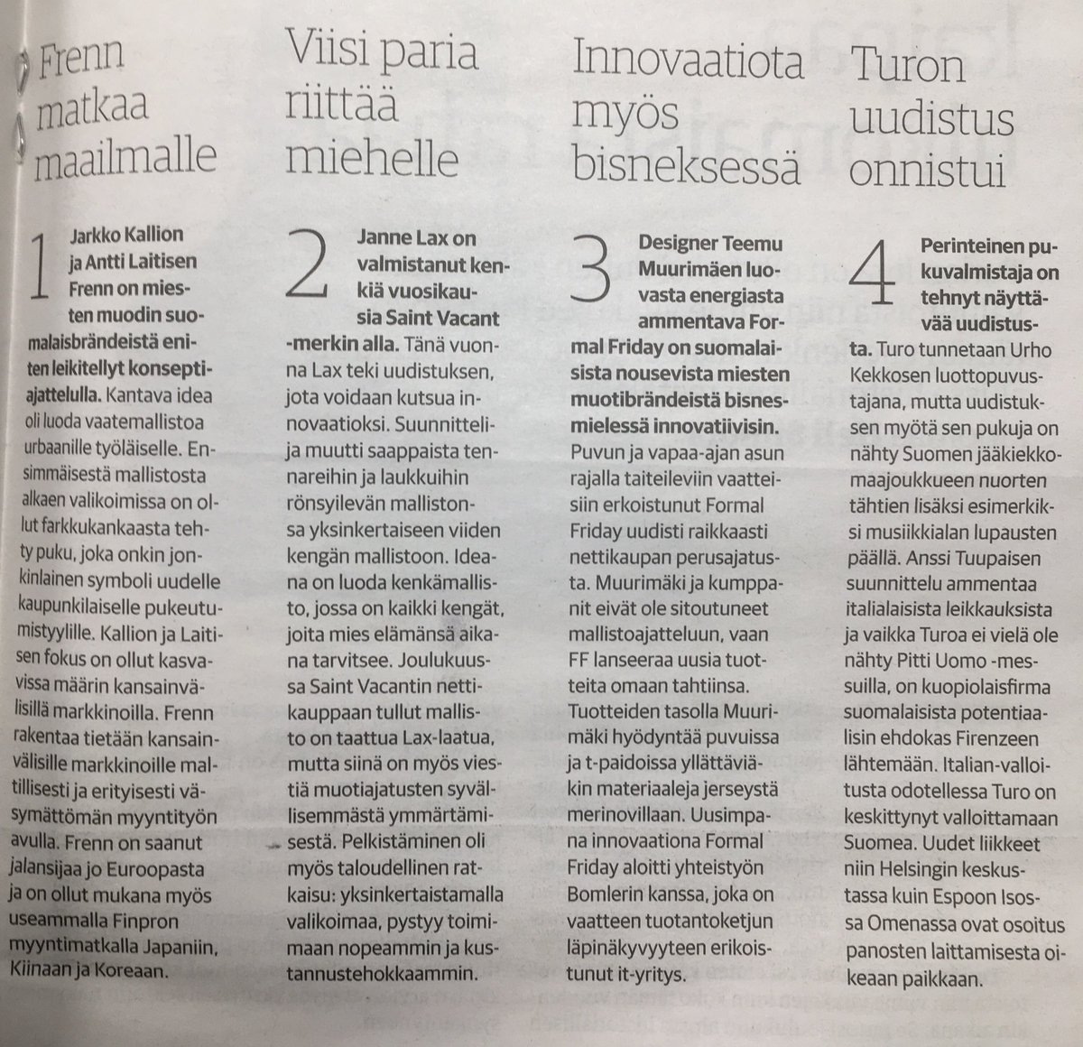Hyvä @frenncompany <a href="/formalfridayltd/">FORMAL FRIDAY®</a> <a href="/turofi/">Turo</a> kiitos <a href="/KauppalehtiFi/">Kauppalehti</a> 👍🏻