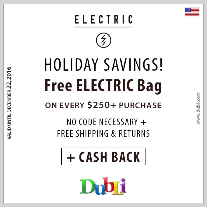 dubli's tweet photo. #ElectricVisual is having electric holiday savings! Shop before 22nd December to enjoy a Free Electric Bag* > https://t.co/uo5dAGtCEp #DubLi https://t.co/QpPbB9Svbn