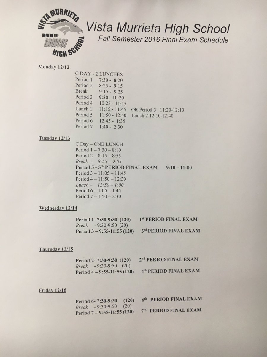 Vista Murrieta on X: vista-murrieta-on-x-finals-week-schedule-https-t-co-yt4hszikf2-x