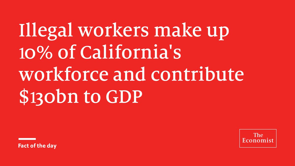 TheEconomist's tweet photo. Over 3m undocumented immigrants reside in the Golden State #Factoftheday https://t.co/Uo1MCEIyec https://t.co/UOSZu3nsPn