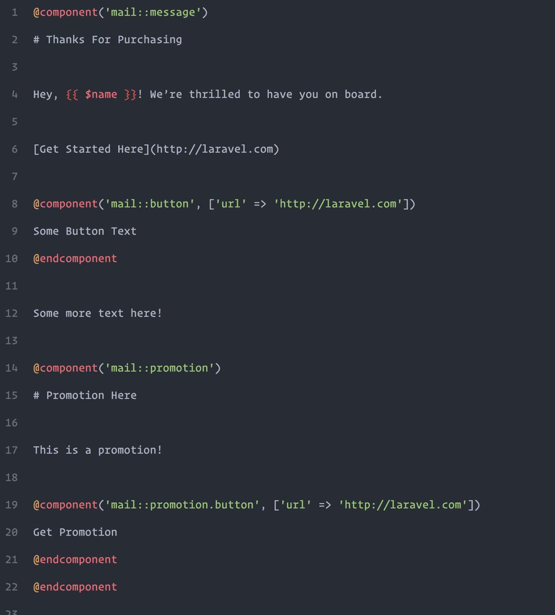 taylorotwell's tweet image. Laravel 5.4: write your mail / notifications in simple Markdown with Blade, get beautifully responsive HTML emails + plain text. 🎀