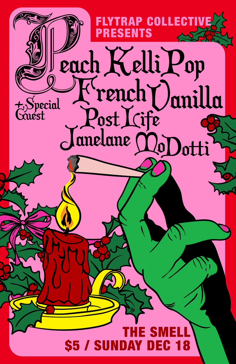 FlytrapCRecords's tweet photo. 💕NEXT SHOW IS DEC 18th AT THE SMELL WITH Peach Kelli Pop, French Vanilla, Post Life, Janelane, Mo Dotti, &amp; a secret guest! Presale in bio💕 https://t.co/WX4zm2wq7X