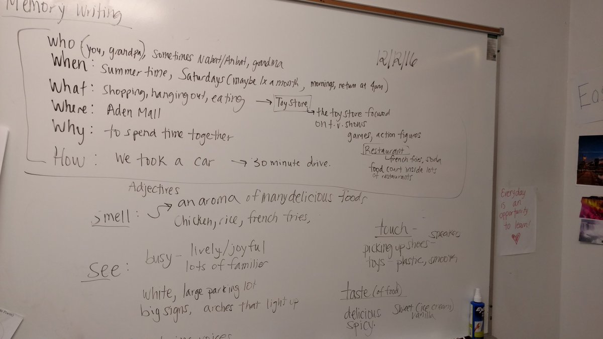 ShawSquad222's tweet photo. For our cultural spotlight wall, we are practicing memory writing today. The mall in Aden, Yemen was a popular place! #memorywriting #esol https://t.co/DFqwmV72pz