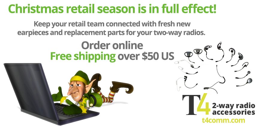 T4Comm's tweet image. Christmas retail season is in full effect. Keep your retail team connected. Free shipping available! t4comm.com #TwoWayRadio