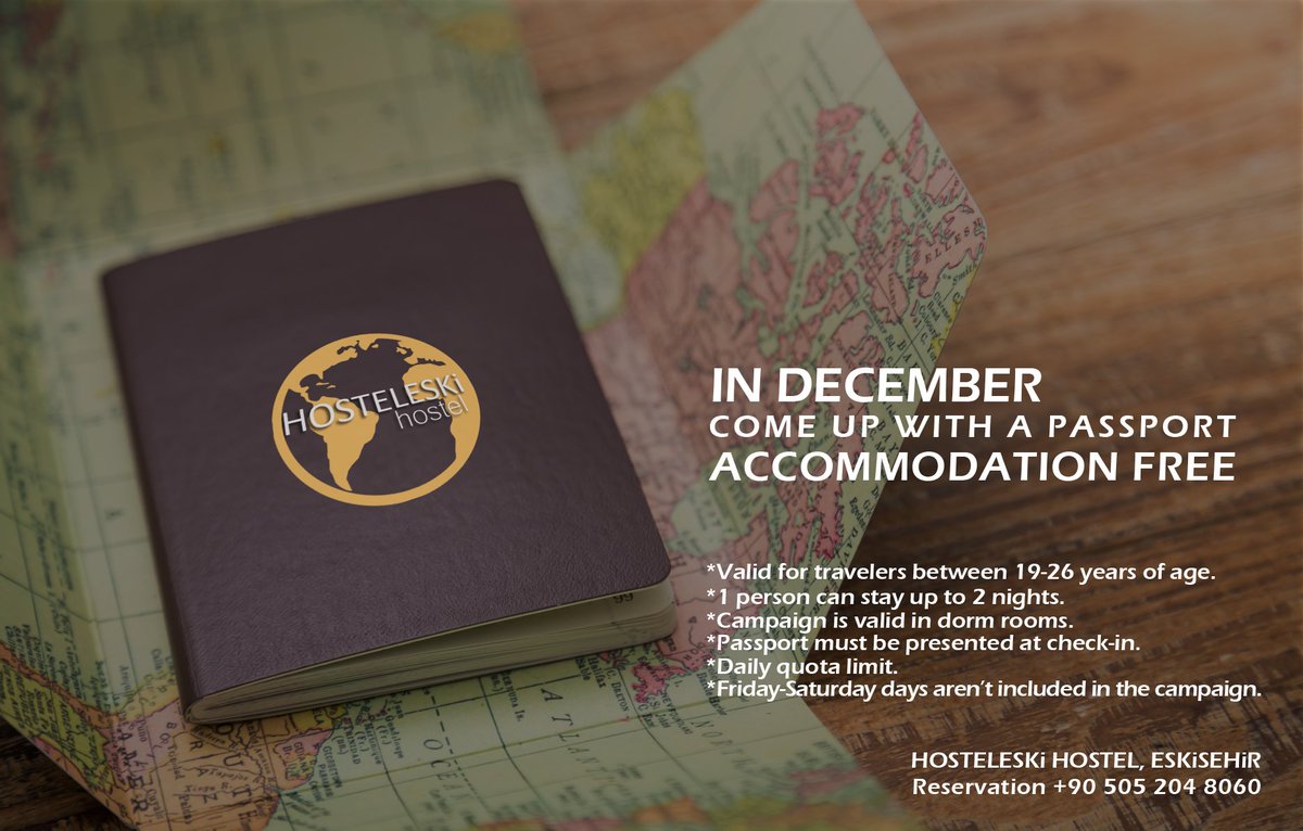 Free accomodation to passport holders during December! #eskişehir #hostel #sırtçantalılar #interrail #backpacker #travel #turkey