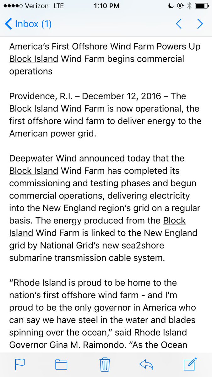 TedNesi's tweet image. America's first offshore wind farm is now up and running off RI, @DeepwaterWind reports