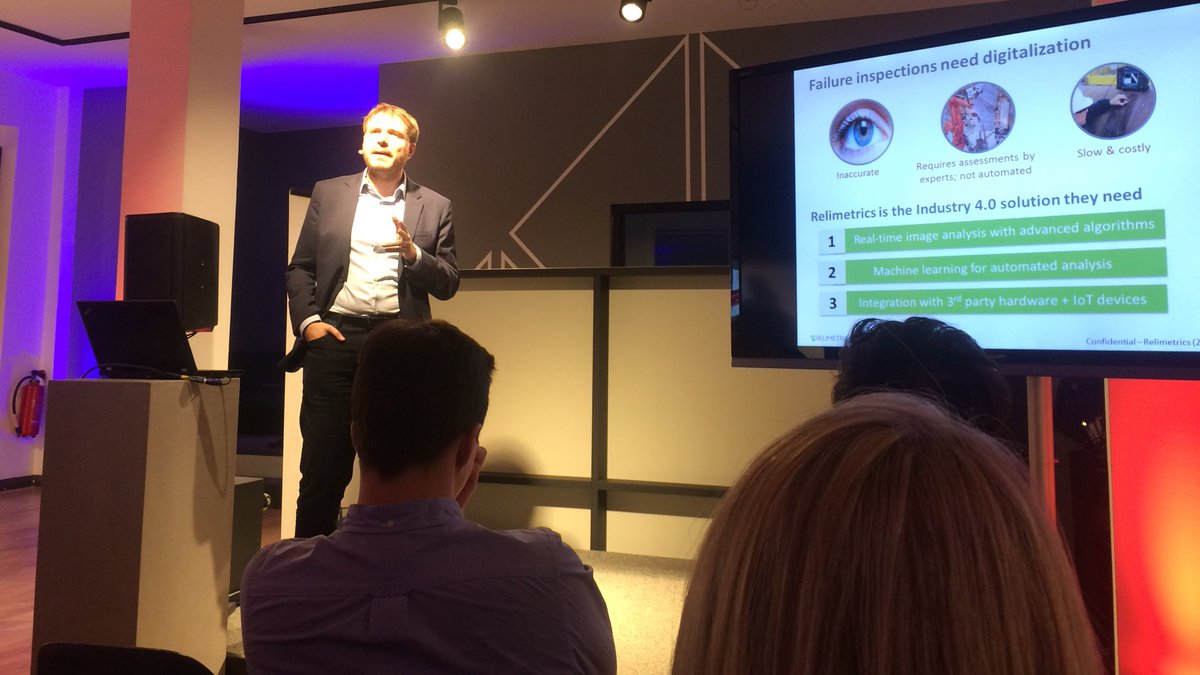 wittfra's tweet photo. Automated defect detection with #MachineLearning. #Relimetrics pitching their #IoT idea at #DataSpace_SAP opening. https://t.co/74ytO7PHMt
