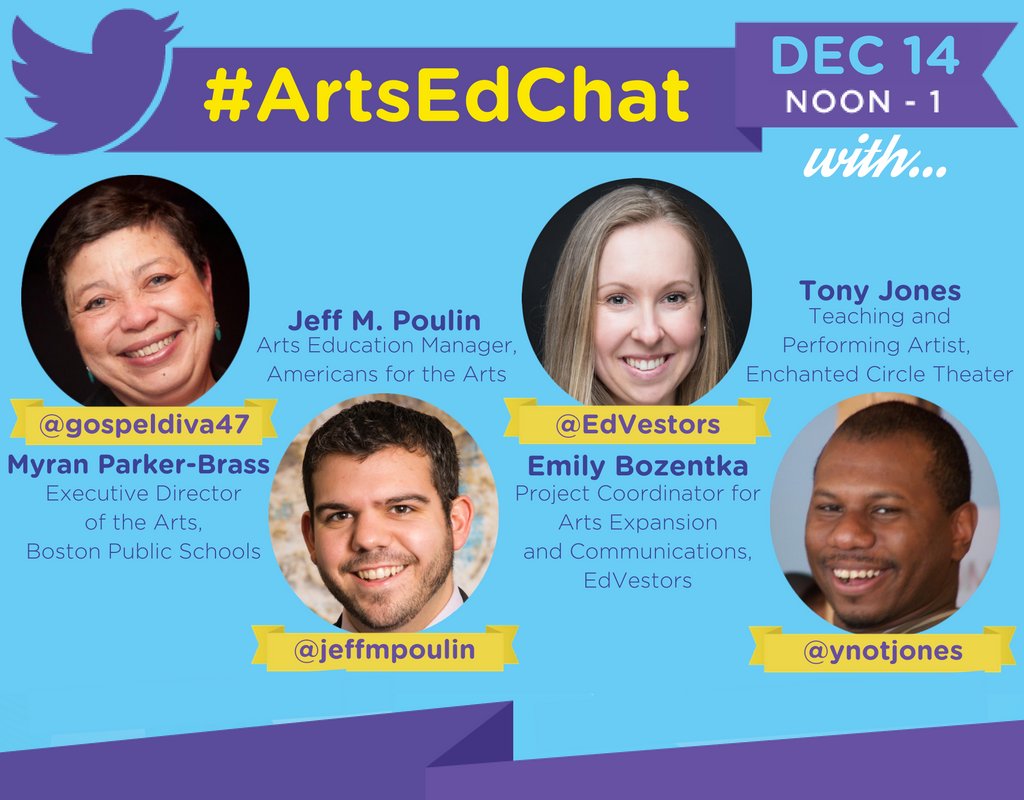 emilakaloo's tweet image. Looking forward to tweeting from @EdVestors on Wed @ 12 as a panelist in @MASSCreative's #ArtsEdChat! Join me! mass-creative.org/artsedchat