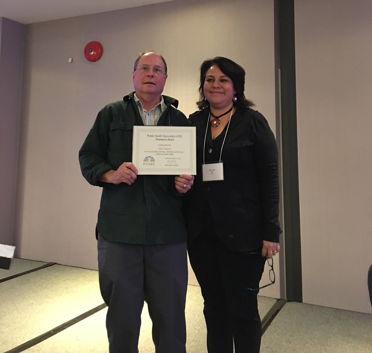 PHA_BC's tweet photo. Congratulations to @ttakaro for receiving the Presidents award, recognition of your immense work on climate change & health #PHABC2016 https://t.co/sEiLu3ycF9