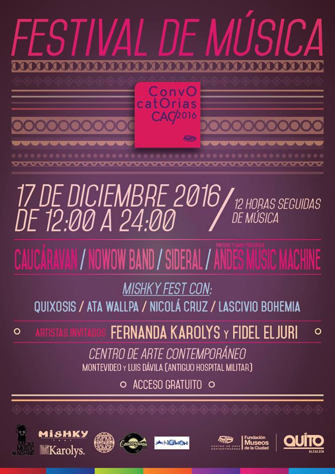 MiletoEc's tweet photo. Este 17/12 @CentroArteQ #UIO juntos @nowowbanda @sideral_music @nicolacruzz @fernandakarolys y más en VIVO!! https://t.co/ve8HSqlVSF
