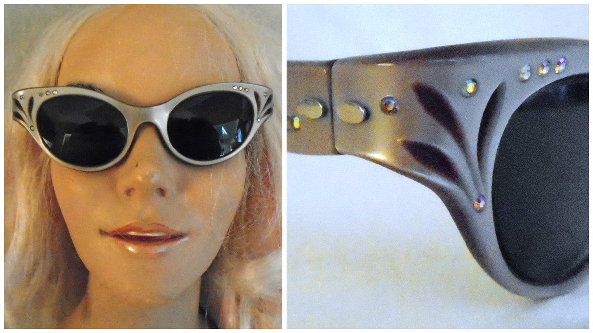 Vintage 1950's Sunglasses Carved Lucite with Rhinestones Cateye Vintage… tuppu.net/13782de4 #Etsy #CarvedLucite
