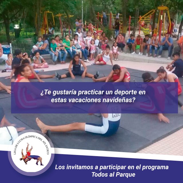 LuchaAtlantic's tweet photo. Te invitamos a integrarte al programa “Todos al Parque”, el cual te ofrece la oportunidad de recibir clases gratuitas de #luchaolímpica https://t.co/tLAPRHTlzV