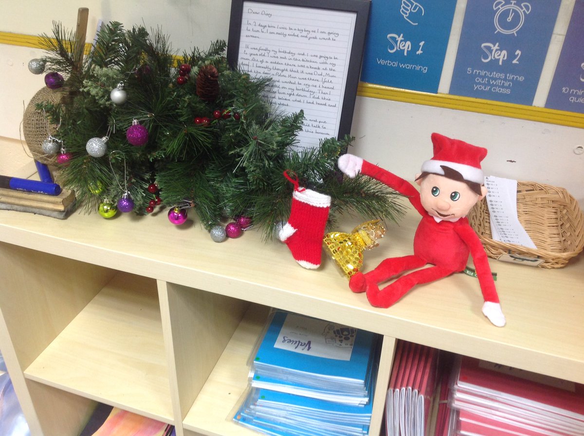 FieldheadCarrPS's tweet image. Just look at year 5's cheeky elf 'Jim Bob' and his recent antics in class... #lovetolearn #Christmas #funinclass #elf