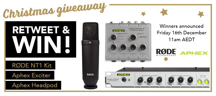 APHEX_AUDIO's tweet photo. #CHRISTMAS #GIVEAWAY TIME thanks to @rodemics and #APHEX_AUDIO! RT to #WIN the #NT1, #Exciter and #Headpod! Winners announced Friday Dec 16! https://t.co/Bmf9Z9qzQh