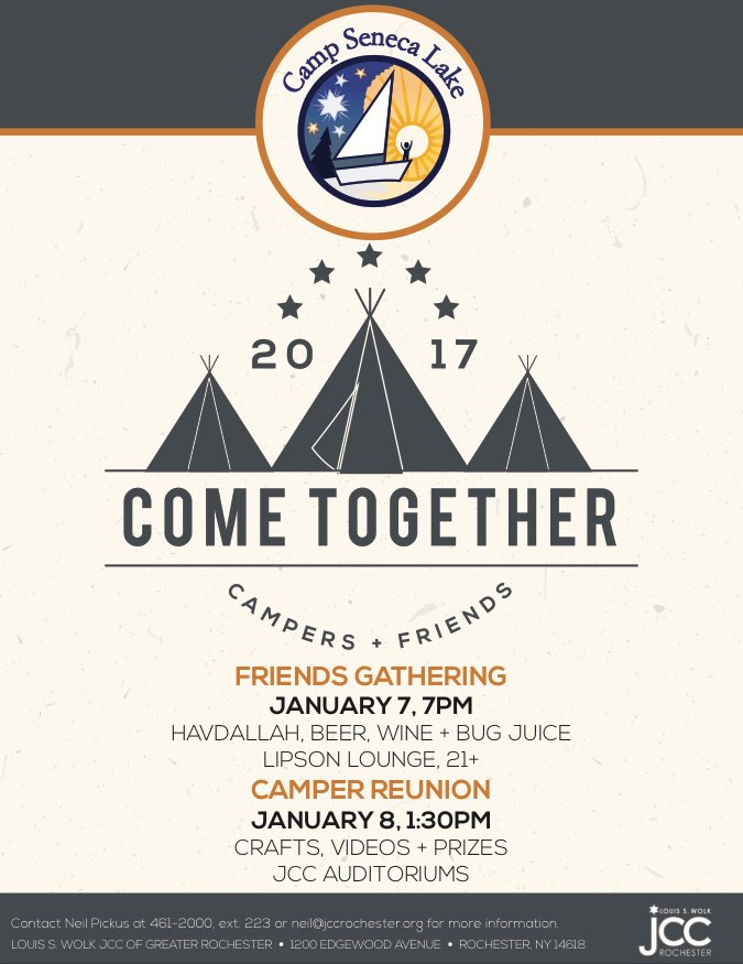 CSL_Official's tweet photo. Come Together and join us for the 21+ Friends Gathering and 2016 Camper Reunion @jccrochester #CSLForever #ComeTogether https://t.co/DcFWWQ9Gdw