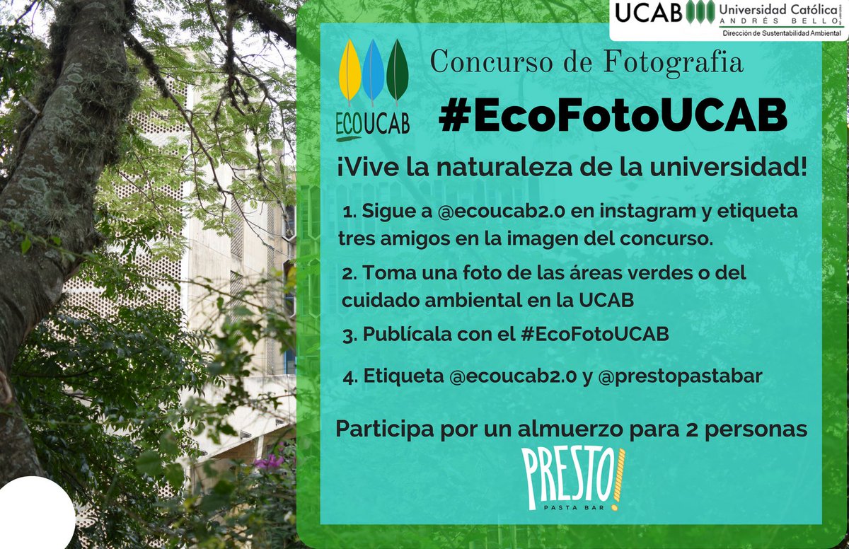 No te puedes ir de vacaciones navideñas sin disfrutar un almuerzo en Presto nuevamente. Participa en el concurso #EcoFotoUCAB
