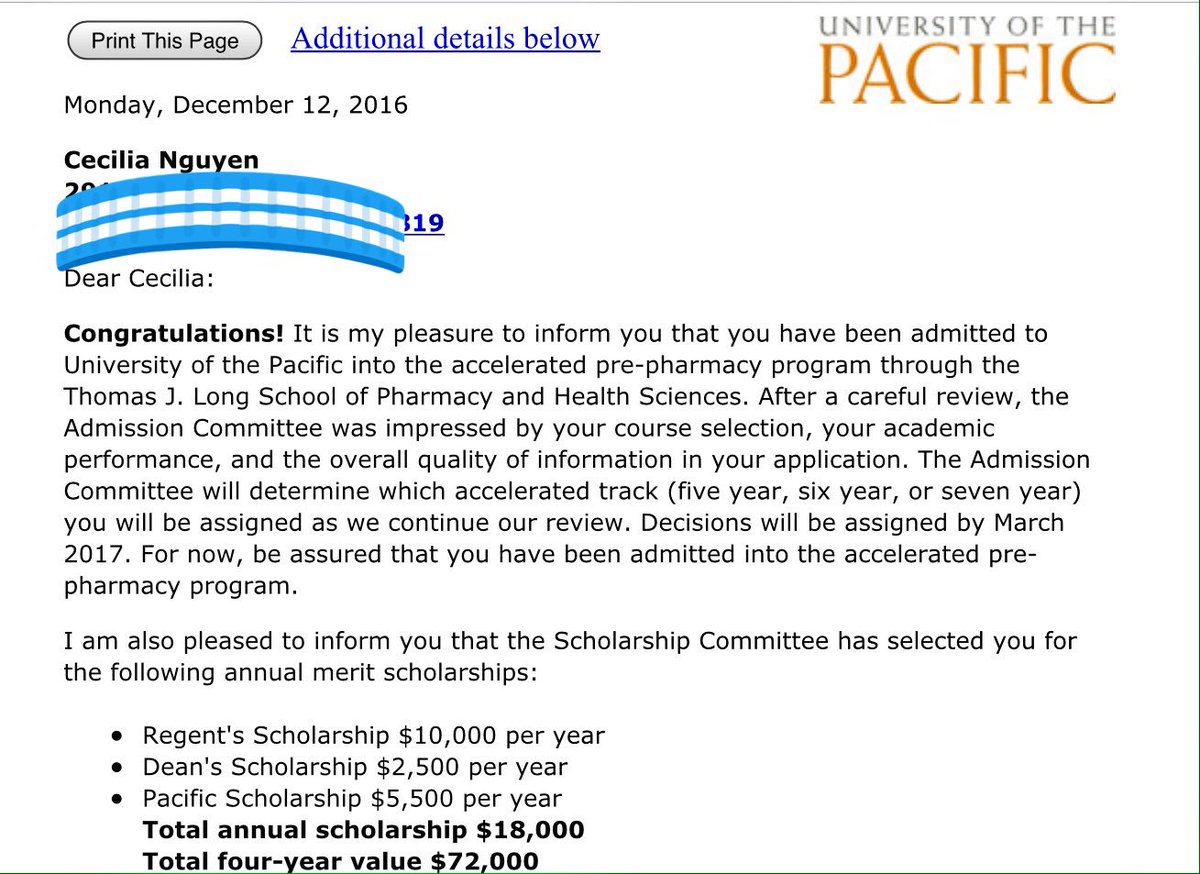 Received my first college acceptance from UOP, and was offered a 72k scholarship!!!!!