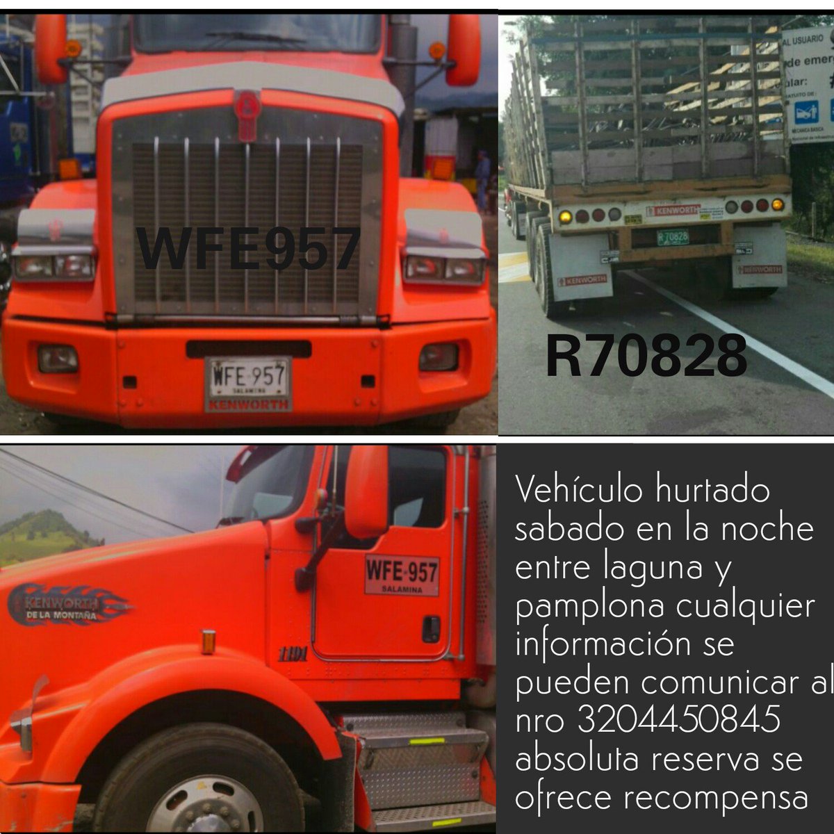 zonick186's tweet photo. Si saben alguna información sobre la tractomula robada por pamplona informar a las autoridades @ACCnoti @atcorlando https://t.co/W9mNhZLKlD