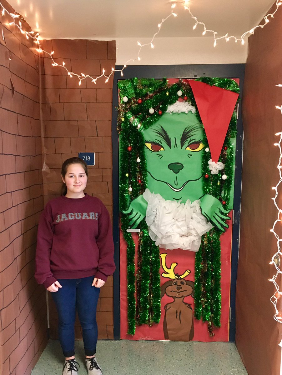 AdventurersCEMS's tweet photo. Wow! Look how talented our Makenna is!! She drew the Grinch by hand and did a WONDERFUL job designing Mr. Franklin's door! #cemsblazers https://t.co/LlEvSx6MYL