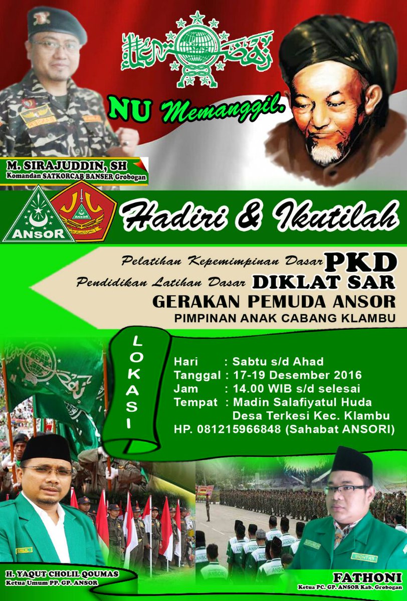 ansor_grobogan's tweet photo. Agenda Kaderisasi PKD &amp; DIKLATSAR BANSER. @Ansor_Satu @fathoniGS @cyber_ansor https://t.co/YLsVHtZSBu