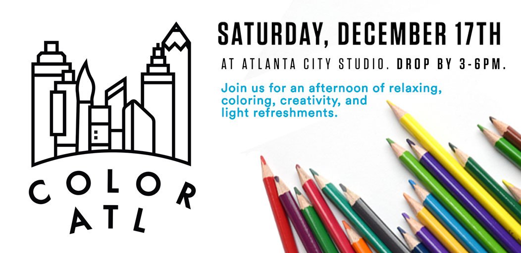 ATLCityStudio's tweet photo. Spend this Saturday at the Studio w/ an afternoon of relaxing, coloring, & creativity #ColorATL Day 12/17, 3pm-6pm - 2nd Fl @PonceCityMarket https://t.co/53tn7GE3eK