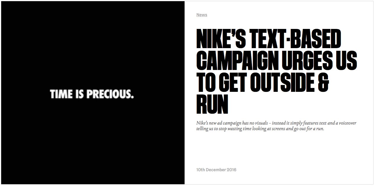 Creative Review Twitter: "Nike's new campaign has no visuals – instead it simply features text and a voiceover https://t.co/k1r5ZElwGc https://t.co/lfI4UNfY5N" / Twitter
