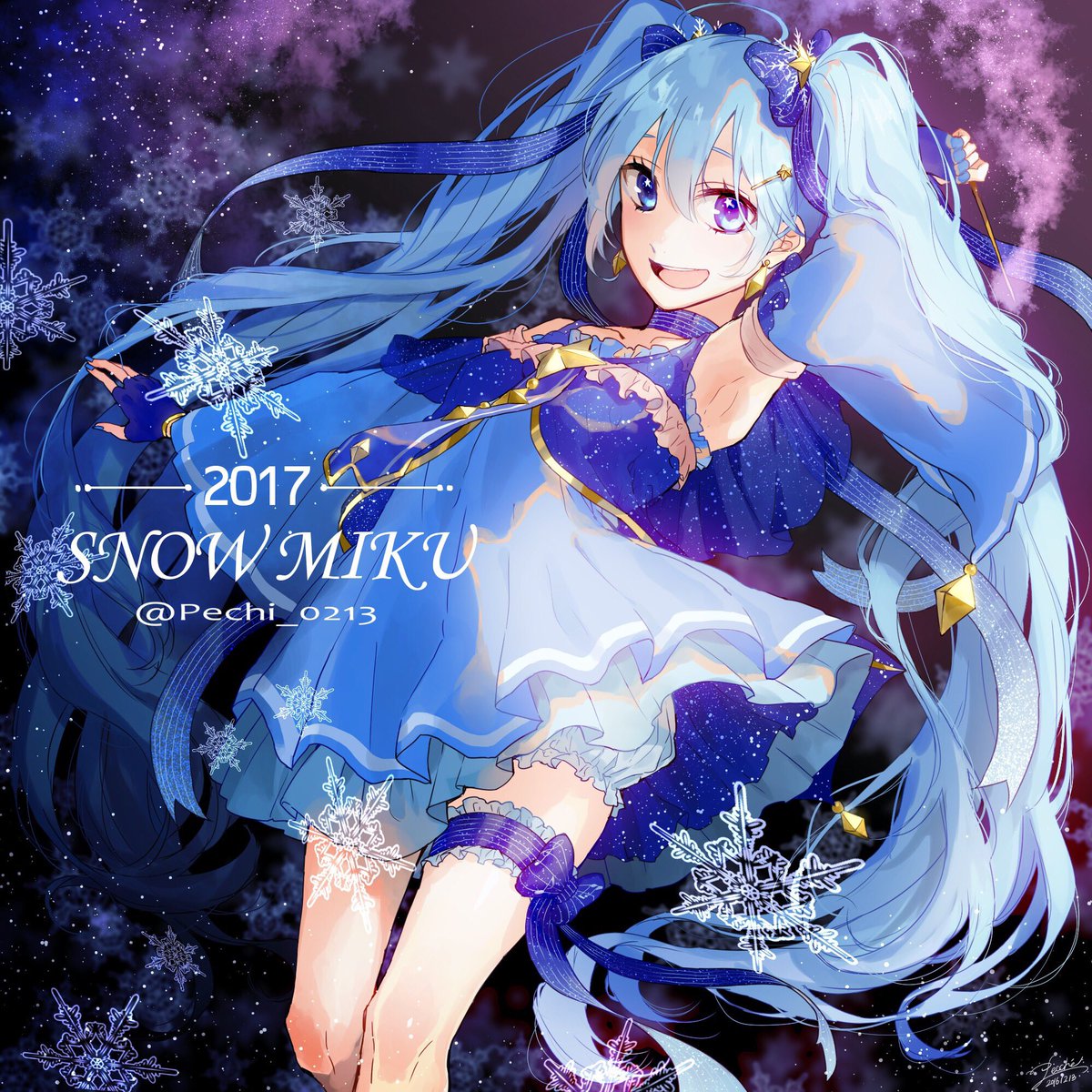 初音ミク ,雪ミク 「先日やっと今年初雪を見たので記念に!と思ったら、もう2日も過ぎちゃった雪ミク20」|ぺっちーのイラスト