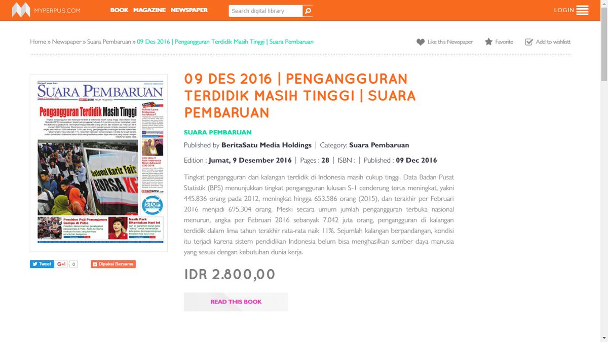 09 DES 2016 | PENGANGGURAN TERDIDIK MASIH TINGGI | SUARA PEMBARUAN
#myperpus <a href="/SuaraPembaruan/">Suara Pembaruan</a> myperpus.com/read/newspaper…