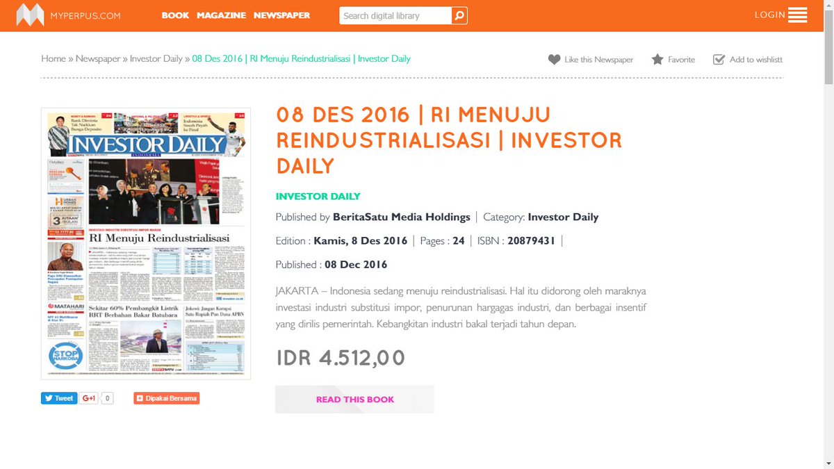 08 DES 2016 | RI MENUJU REINDUSTRIALISASI | INVESTOR DAILY
#myperpus <a href="/InvestorID/">Investor Daily</a> myperpus.com/read/newspaper…