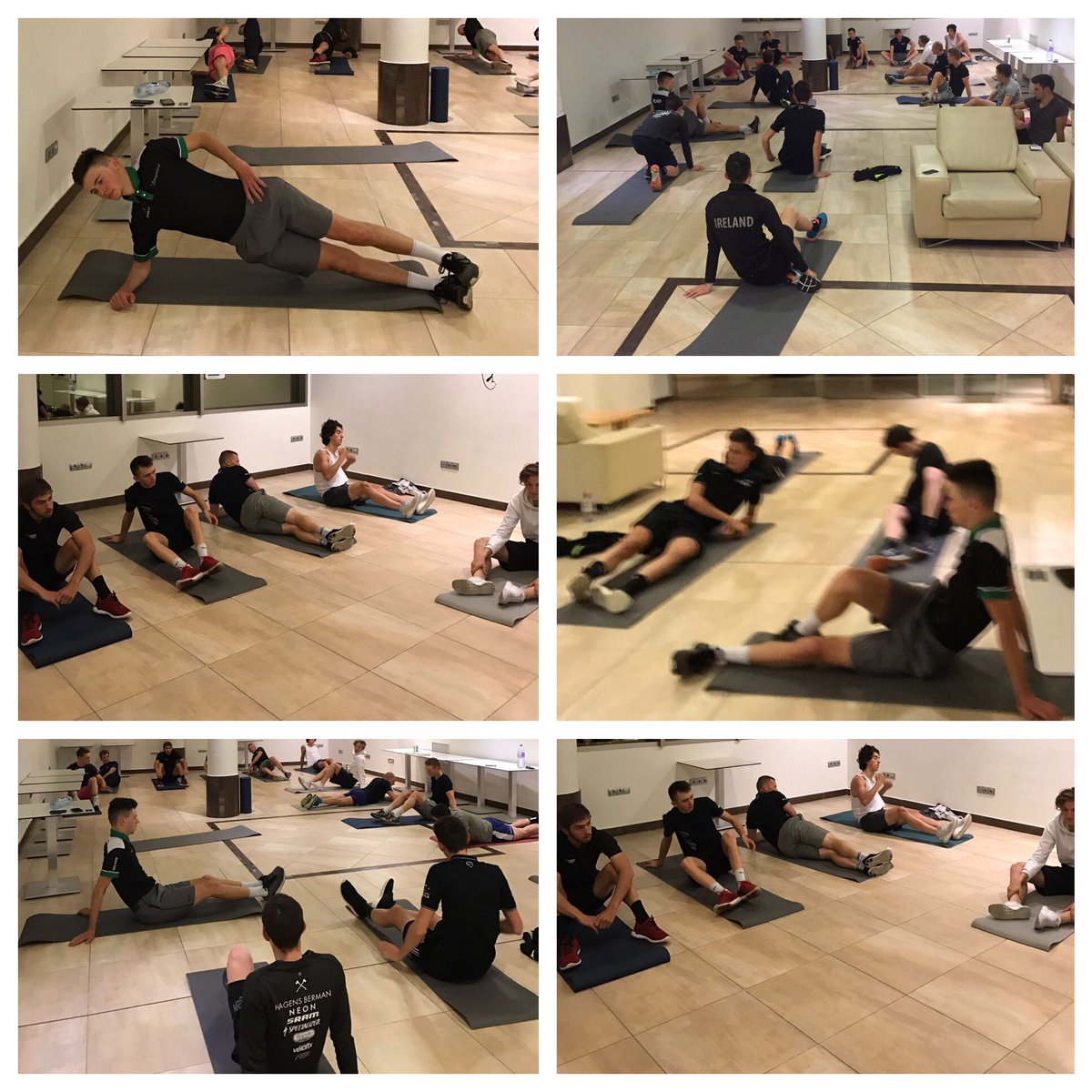 Early morning before breakfast stretching and core work at the Calpe training camp! Ready for the first proper team training!