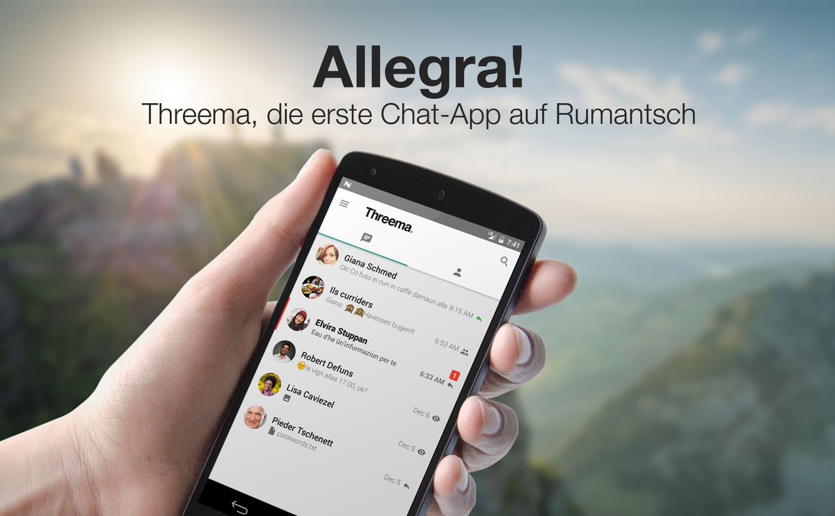 liarumantscha's tweet photo. Allegra #Threema! L'emprima app da chat #rumantscha
@ThreemaApp https://t.co/nFARDI4q8D