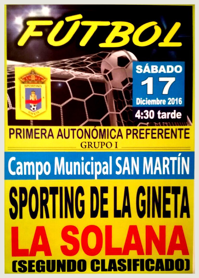 Este próximo Sabado 17, ruge de nuevo el San Martin, con un gran encuentro deportivo <a href="/SportingGineta/">SPORTING LA GINETA</a> vs <a href="/Cflasolana/">CF La Solana</a> , animo!! te esperamos!!