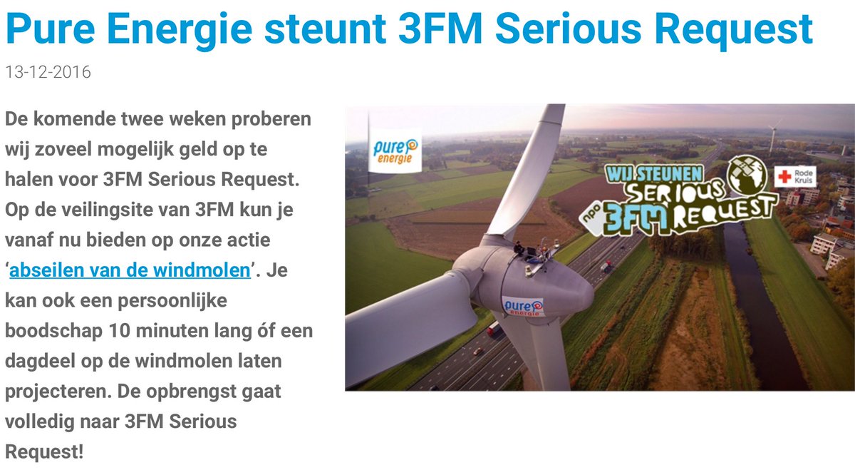 Altijd een keer willen abseilen van een windmolen? Grijp je kans en daal op 21 december af. #3fm <a href="/PureEnergieNL/">Pure Energie</a>  pure-energie.nl/nieuws/nieuwsb…