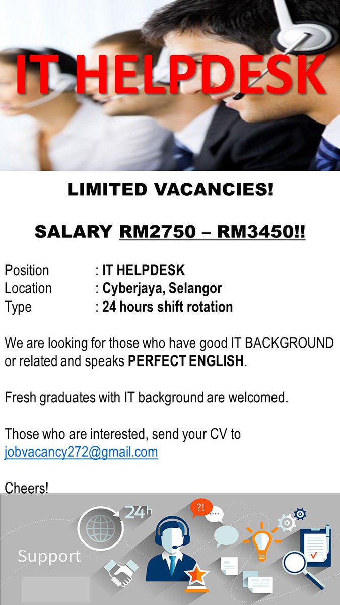 maukerja_'s tweet photo. LIMITED VACANCIES! 
MULTINATIONAL IT COMPANY!
Position : IT HELPDESK
Location: Cyberjaya, Selangor
Email at : jobvacancy272@gmail.com https://t.co/ES4B2DQw3d