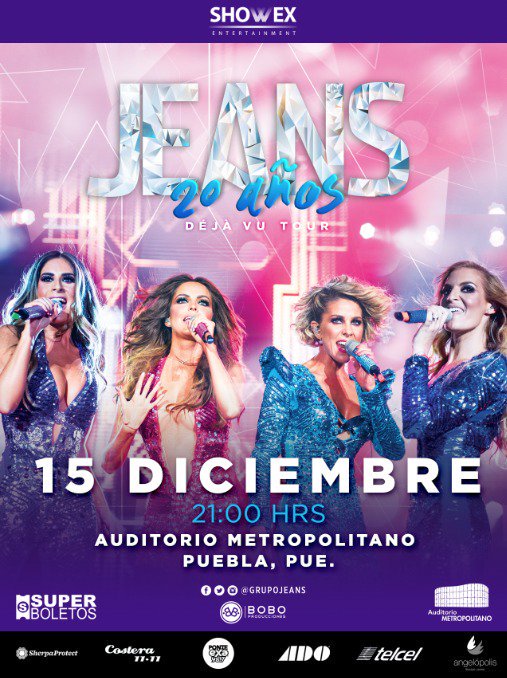 PueblaScool's tweet photo. #20AñosDejavúTour @grupojeans #PUEBLAnosVEMOSen 2días en @AuditorioMetPue 21Hrs @SuperboletosMx #ShowEx @BOBOProduccion @Ray_Zubiri https://t.co/ZmCKeDcWnI