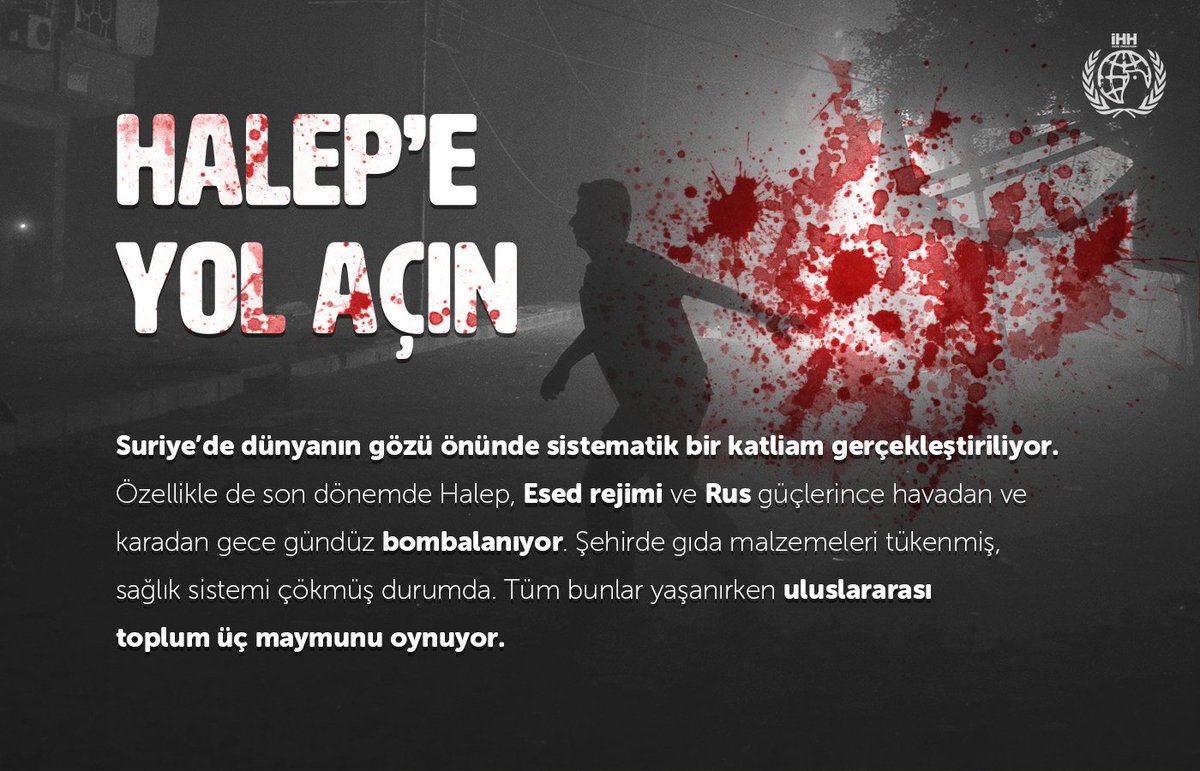 Suriye'de dünyanın gözü önünde sistematik bir katliam gerçekleştiriliyor.

#HalepeKoridorAçılsın