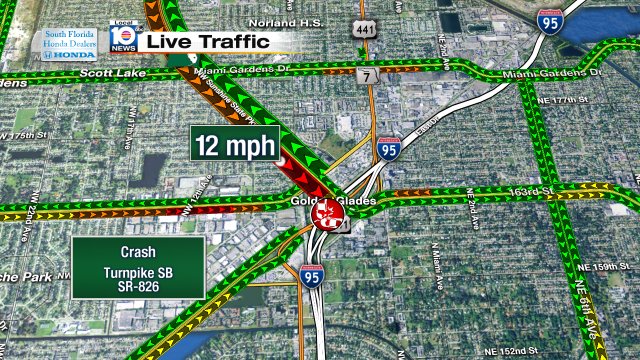 Crash on Turnpike SB approaching SR-826 #traffic https://t.co/946O8f7jro