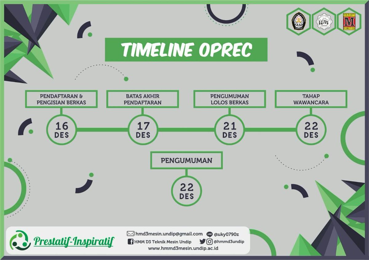 [TIMELINE OPREC STAFF]

Berikut adalah timeline Open Recruitment Staff HMMD3 2017. Simak dan catat tanggalnya baik-baik ya 😊