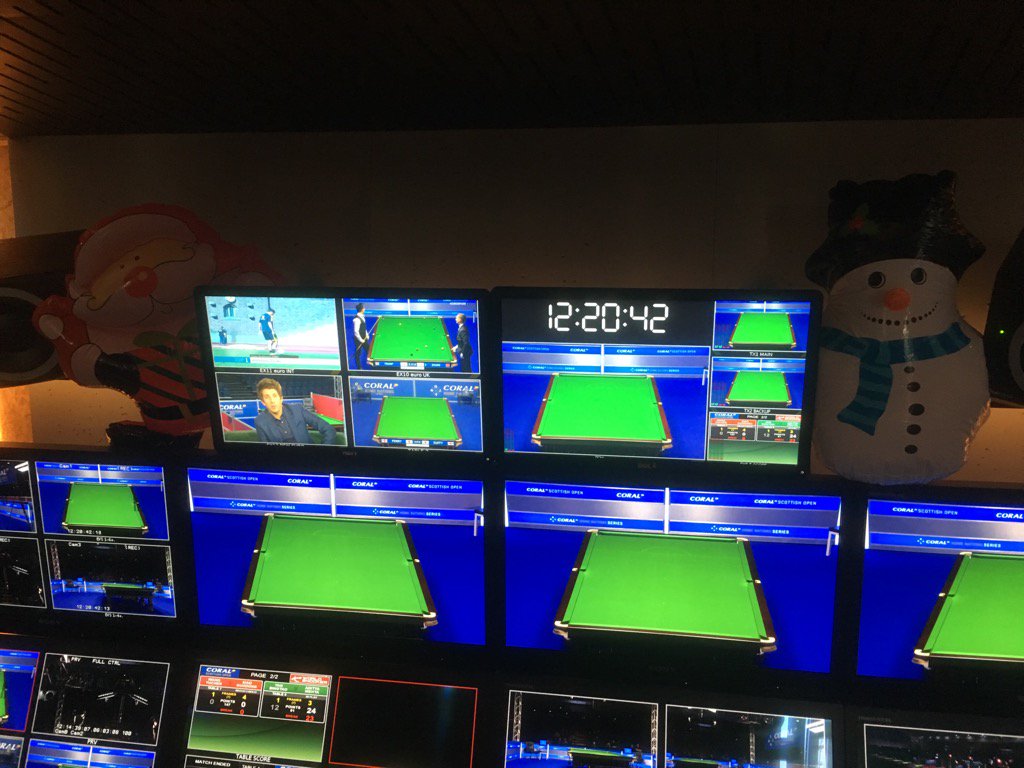 Getting into the festive spirit inside the snooker OB truck