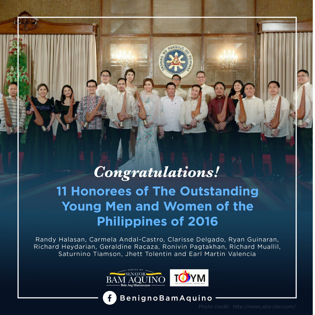 bamaquino's tweet photo. Congratulations to this year's #TOYM awardees. Continue transforming communities and creating positive change. #MyPositiveChange #TOYM2016 https://t.co/9YIJiODVjh