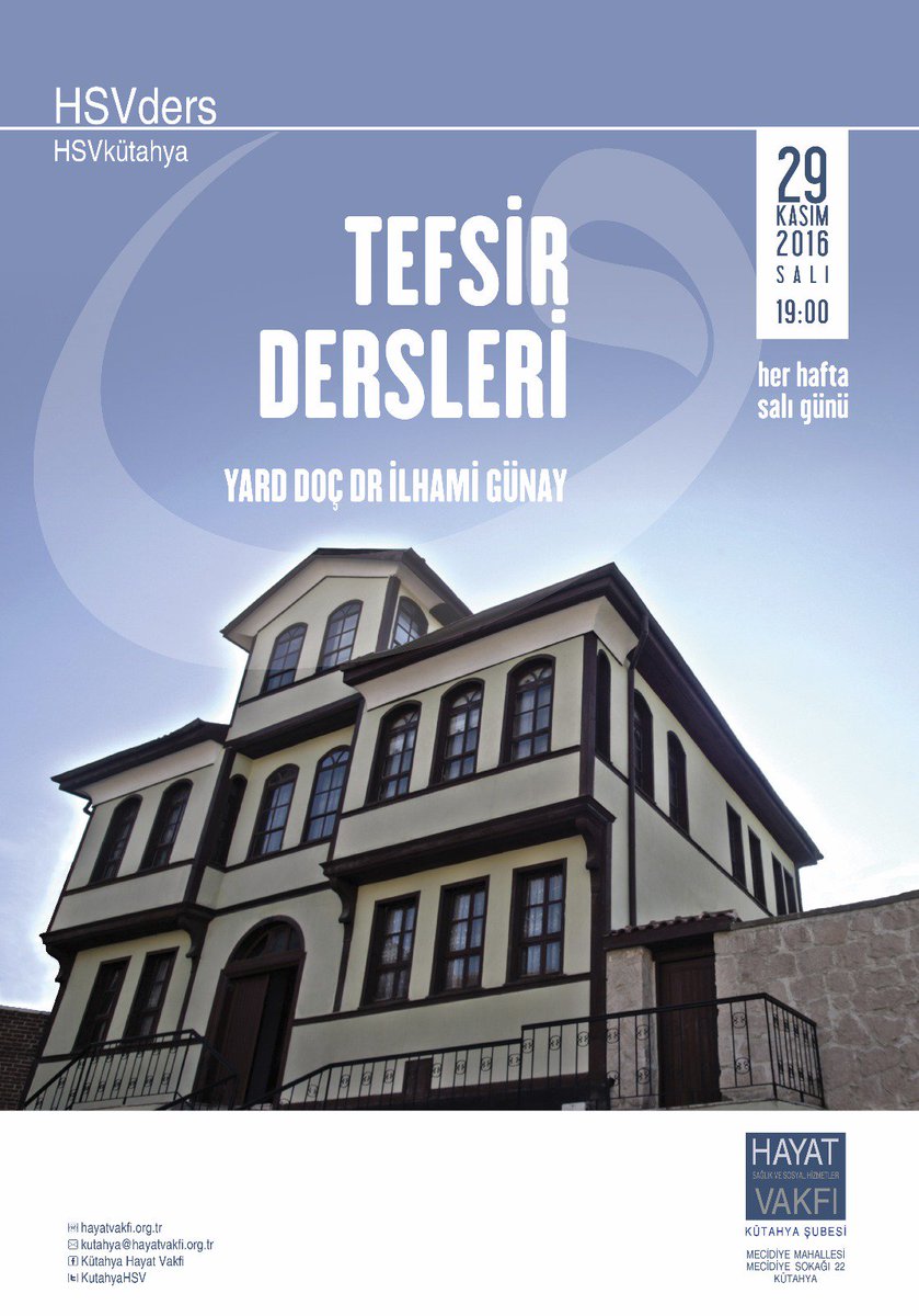 Her salı, saat 19.00'da Hayat Vakfı Konağı'ndaki tefsir derslerimize davetlisiniz
Not: Program erkek öğrencilere yöneliktir.