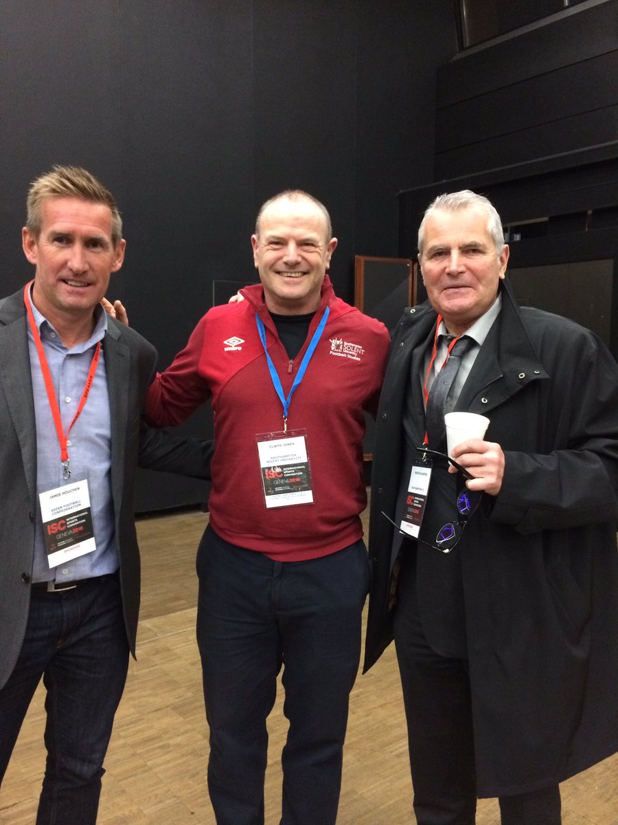 Former FA colleague Jamie Houchen and my A Licence Tutor Martin Hunter discussing the Southampton Way and Coach Ed in China at ISC Geneva