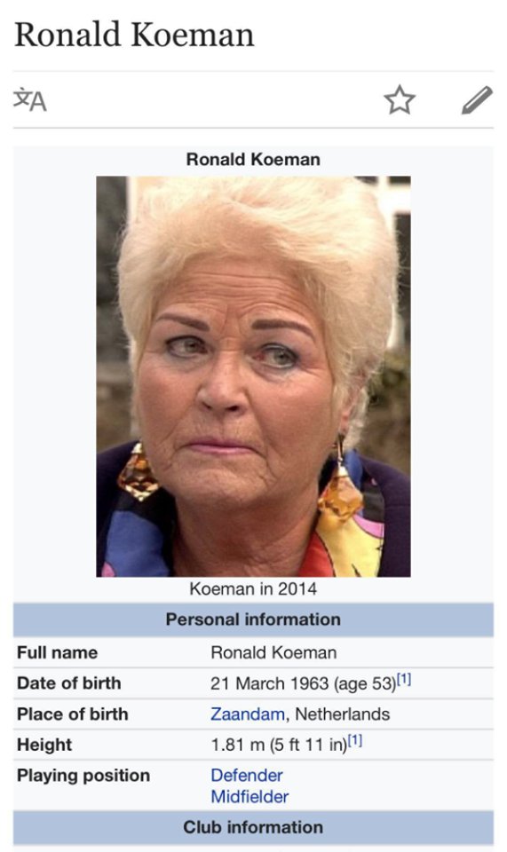 Benchwarmers On Twitter Someone Changed Ronald Koeman S Wikipedia Picture To Pat Butcher