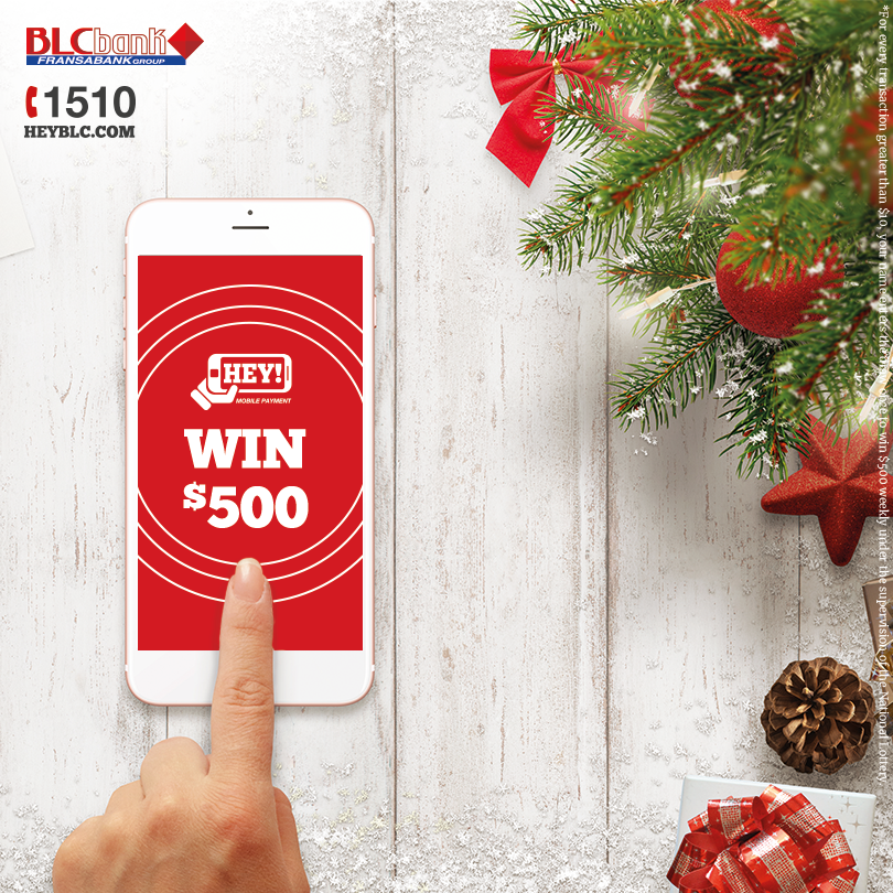 BLCBank's tweet photo. Make mobile payments with #HEYBLC this Christmas and enter the draw to win $500 weekly! Download HEY! NOW: https://t.co/OQGDKYdLGd https://t.co/7iYfAJ0liB