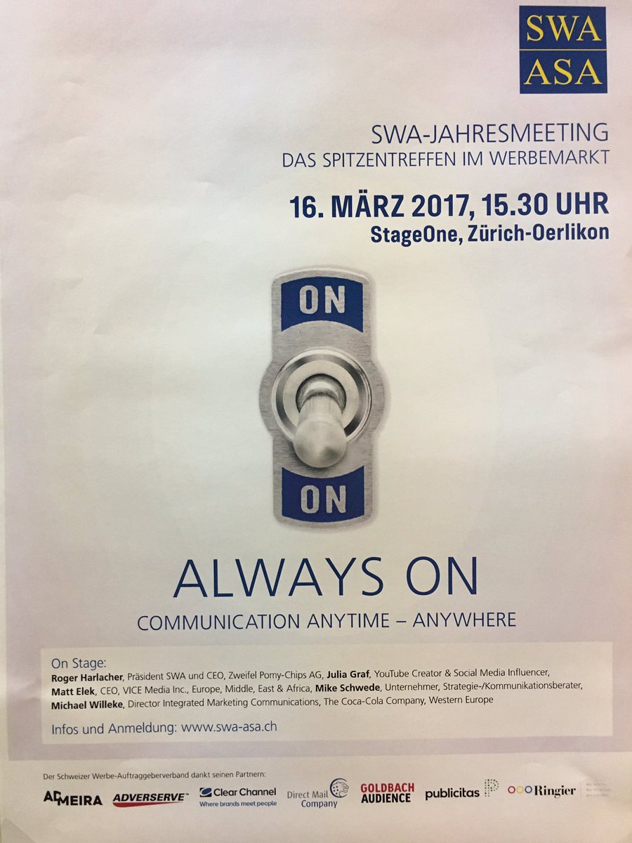SWA läd zum Spitzentreffen im Werbemarkt ein. Für Mitglieder gratis und für Gäste bis 31.12. zum Sonderpreis. Unter bit.ly/1RmTnVO