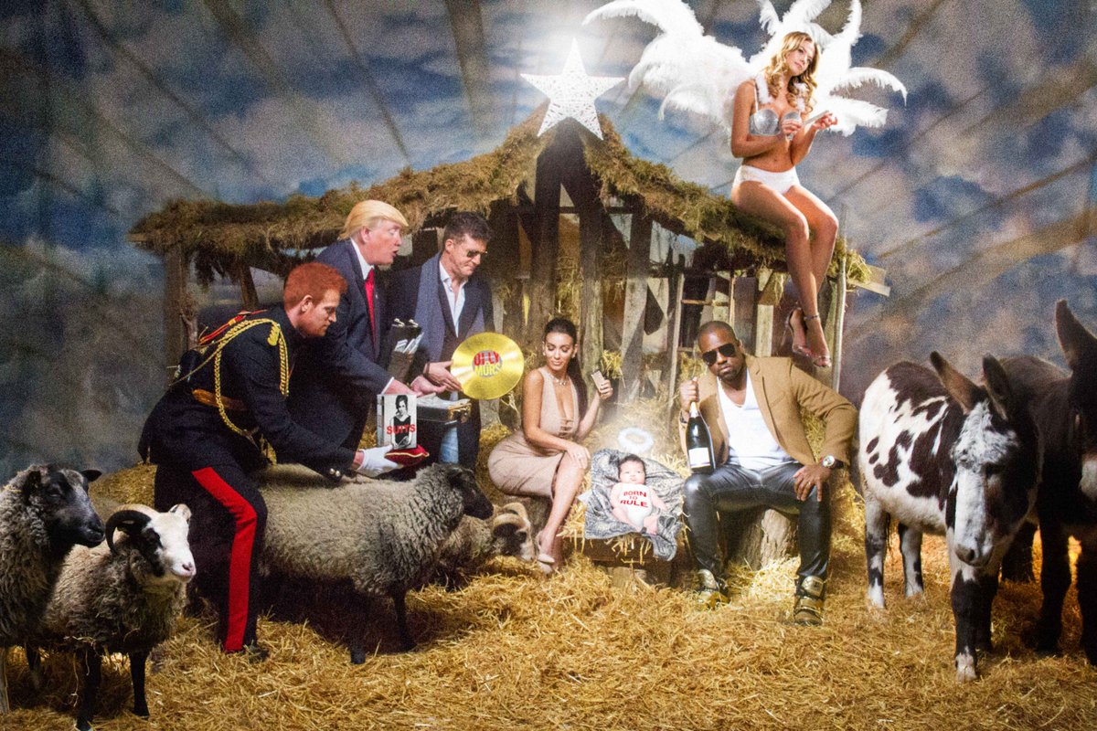 lyst's tweet photo. Yeezus Christ! We worked with @alisonjackson on a 2016 Nativity scene featuring @realDonaldTrump @kanyewest @KimKardashian and @SimonCowell https://t.co/EsTrykcTgo