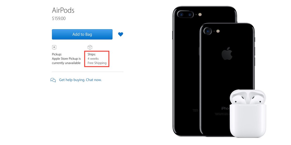 9to5mac's tweet image. AirPods ship dates now pushed back to 2017 after initial orders, stores to receive ‘regular shipments’ 9to5mac.com/2016/12/13/air…