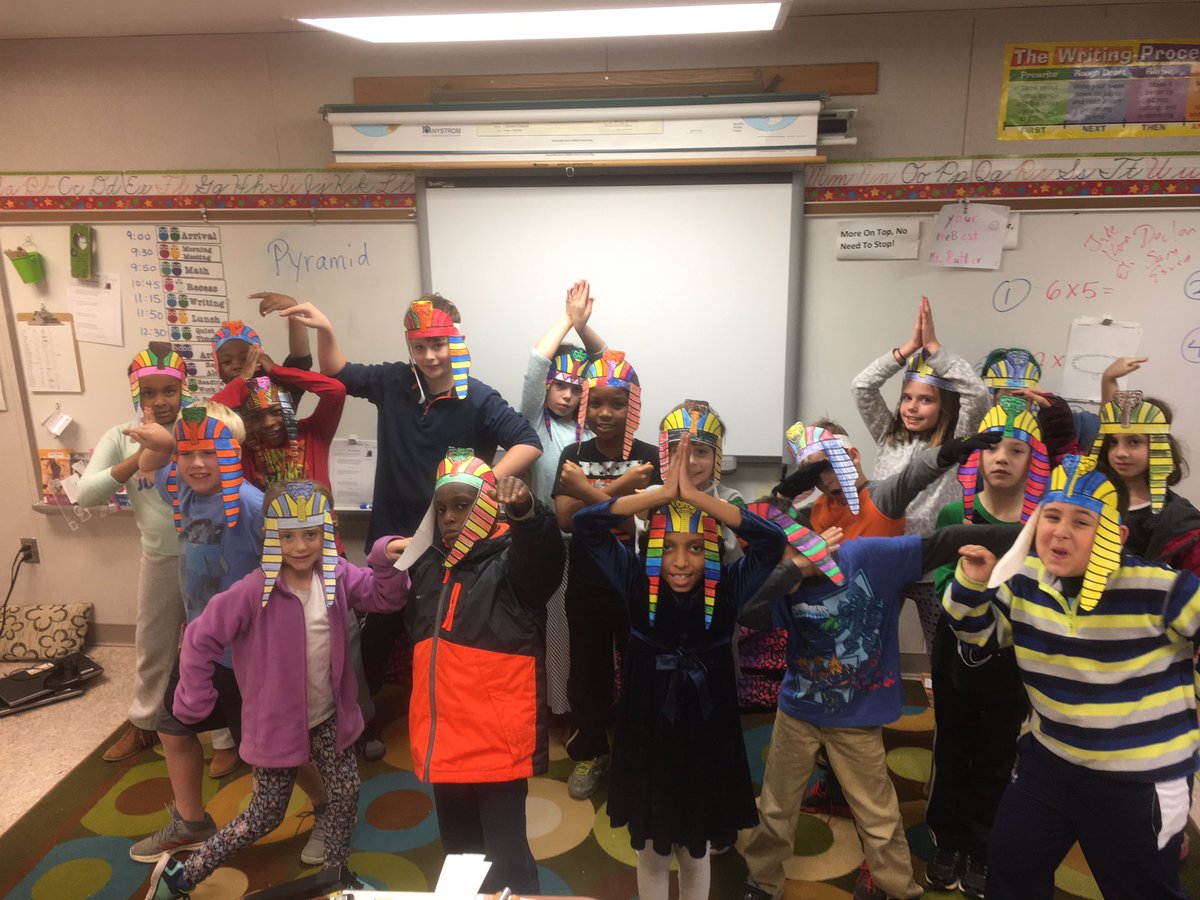 Students showing off their Ancient Egyptian headdresses in social studies! <a href="/StratfordLndgES/">Stratford Landing ES</a>