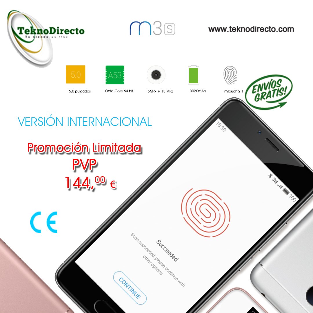 TeknoDirecto's tweet photo. #Meizu #M3s 2GB RAM/16GB por sólo 144€! Versión Internacional ¡Cómpralo en https://t.co/wiA6iiXBa3 ! Garantía 2 años
#MeizuM3s https://t.co/uwWLbrlw4P